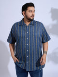 Plus Size Cotton Printed Regular Fit Smart Casual Shirt - Blue