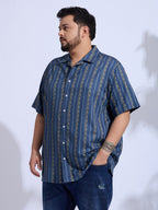 Plus Size Cotton Printed Open Collar Regular Fit Smart Casual Shirt - 539-Blue