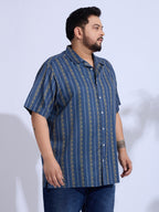 Plus Size Cotton Printed Regular Fit Smart Casual Shirt - Blue
