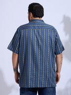Plus Size Cotton Printed Regular Fit Smart Casual Shirt - Blue