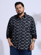 Plus Size Cotton Printed 1 Pocket Regular Fit Smart Casual Shirt Style- 1271-Black