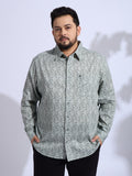 Plus Size Cotton Printed 1 Pocket Regular Fit Smart Casual Shirt - Olive