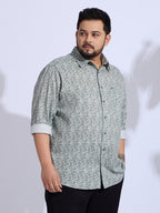 Plus Size Cotton Printed 1 Pocket Regular Fit Smart Casual Shirt - Olive