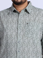 Plus Size Cotton Printed 1 Pocket Regular Fit Smart Casual Shirt - Olive