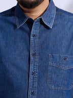 Plus Size Denim Regular Fit Smart Casual Shirt - Blue