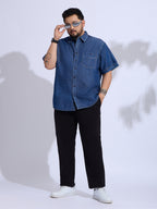 Plus Size Denim Regular Fit Smart Casual Shirt - Blue