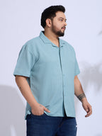 Plus Size cotton blend Regular Fit Smart Casual Shirt - Aqua