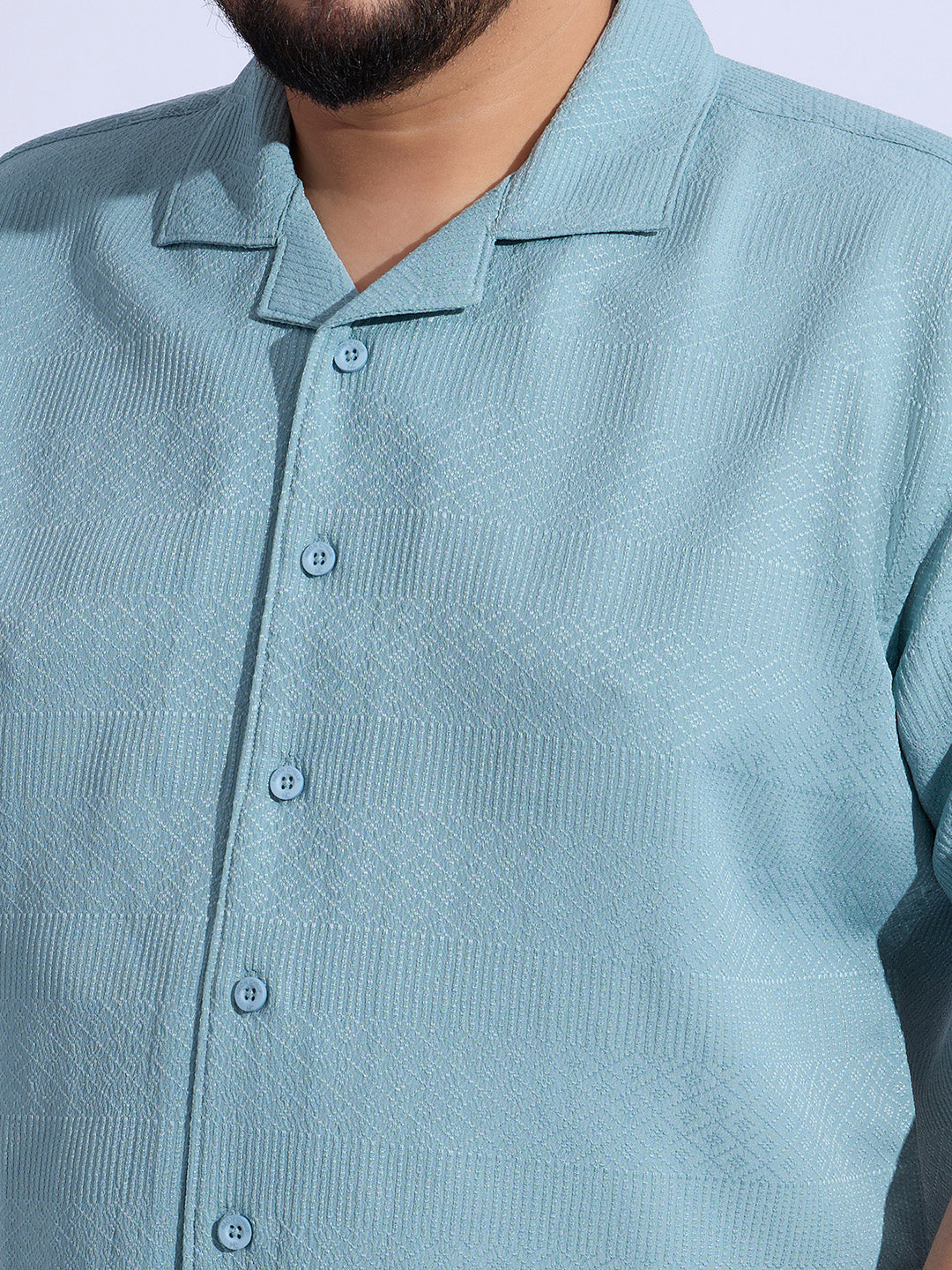 Plus Size cotton blend Regular Fit Smart Casual Shirt - Aqua