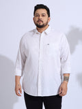 Plus Size Cotton Printed 1 Pocket Regular Fit Smart Casual Shirt - White