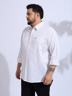 Plus Size Cotton Printed 1 Pocket Regular Fit Smart Casual Shirt - White