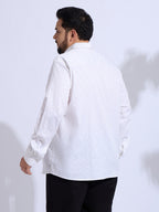 Plus Size Cotton Printed 1 Pocket Regular Fit Smart Casual Shirt - White
