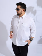 Plus Size Cotton Printed 1 Pocket Regular Fit Smart Casual Shirt - White