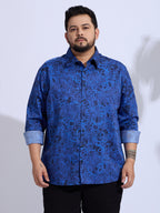 Plus Size Cotton Printed Regular Fit Smart Casual Shirt Style-1275-Navy
