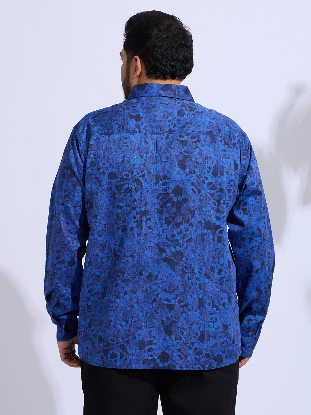 Plus Size Cotton Printed Regular Fit Smart Casual Shirt Style-1275-Navy
