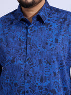 Plus Size Cotton Printed Regular Fit Smart Casual Shirt Style-1275-Navy