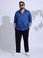 Plus Size Cotton Printed Regular Fit Smart Casual Shirt Style-1275-Navy