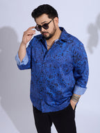 Plus Size Cotton Printed Regular Fit Smart Casual Shirt Style-1275-Navy