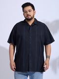 Plus Size Cotton Printed Regular Fit Smart Casual Shirt - Navy