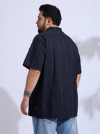 Plus Size Cotton Printed Regular Fit Smart Casual Shirt - Navy