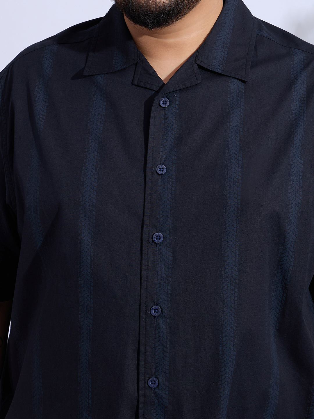 Plus Size Cotton Printed Regular Fit Smart Casual Shirt - Navy