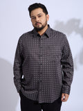 Plus Size Cotton Printed 1 Pocket Regular Fit Smart Casual Shirt - Grey