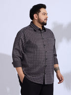 Plus Size Cotton Printed 1 Pocket Regular Fit Smart Casual Shirt - Grey