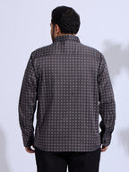 Plus Size Cotton Printed 1 Pocket Regular Fit Smart Casual Shirt - Grey