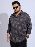 Plus Size Cotton Printed 1 Pocket Regular Fit Smart Casual Shirt - Grey