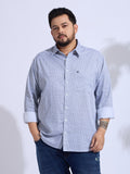 Plus Size Cotton Printed 1 Pocket Regular Fit Smart Casual Shirt - White