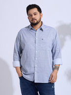 Plus Size Cotton Printed 1 Pocket Regular Fit Smart Casual Shirt - White
