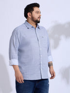 Plus Size Cotton Printed 1 Pocket Regular Fit Smart Casual Shirt - White