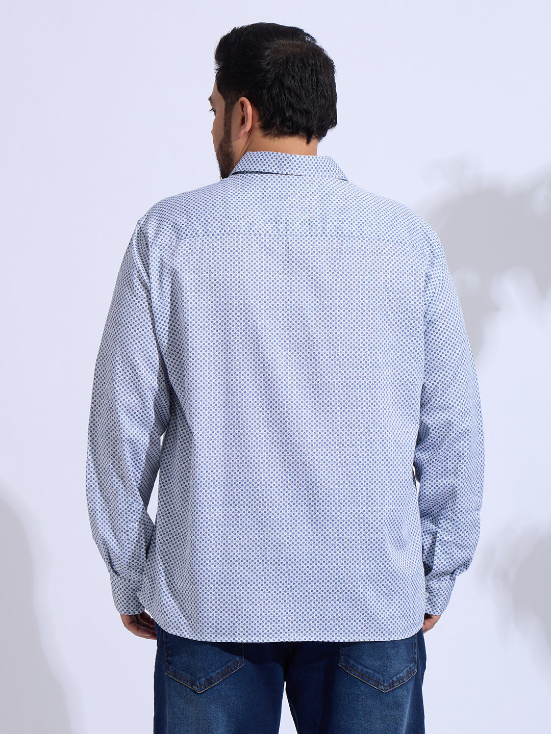 Plus Size Cotton Printed 1 Pocket Regular Fit Smart Casual Shirt - White