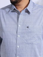 Plus Size Cotton Printed 1 Pocket Regular Fit Smart Casual Shirt - White