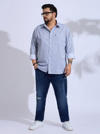 Plus Size Cotton Printed 1 Pocket Regular Fit Smart Casual Shirt - White