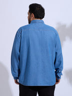 Plus Size Denim Shirt 2 Pocket Regular Fit Smart Casual Shirt Style- 1255-Mid-Ice