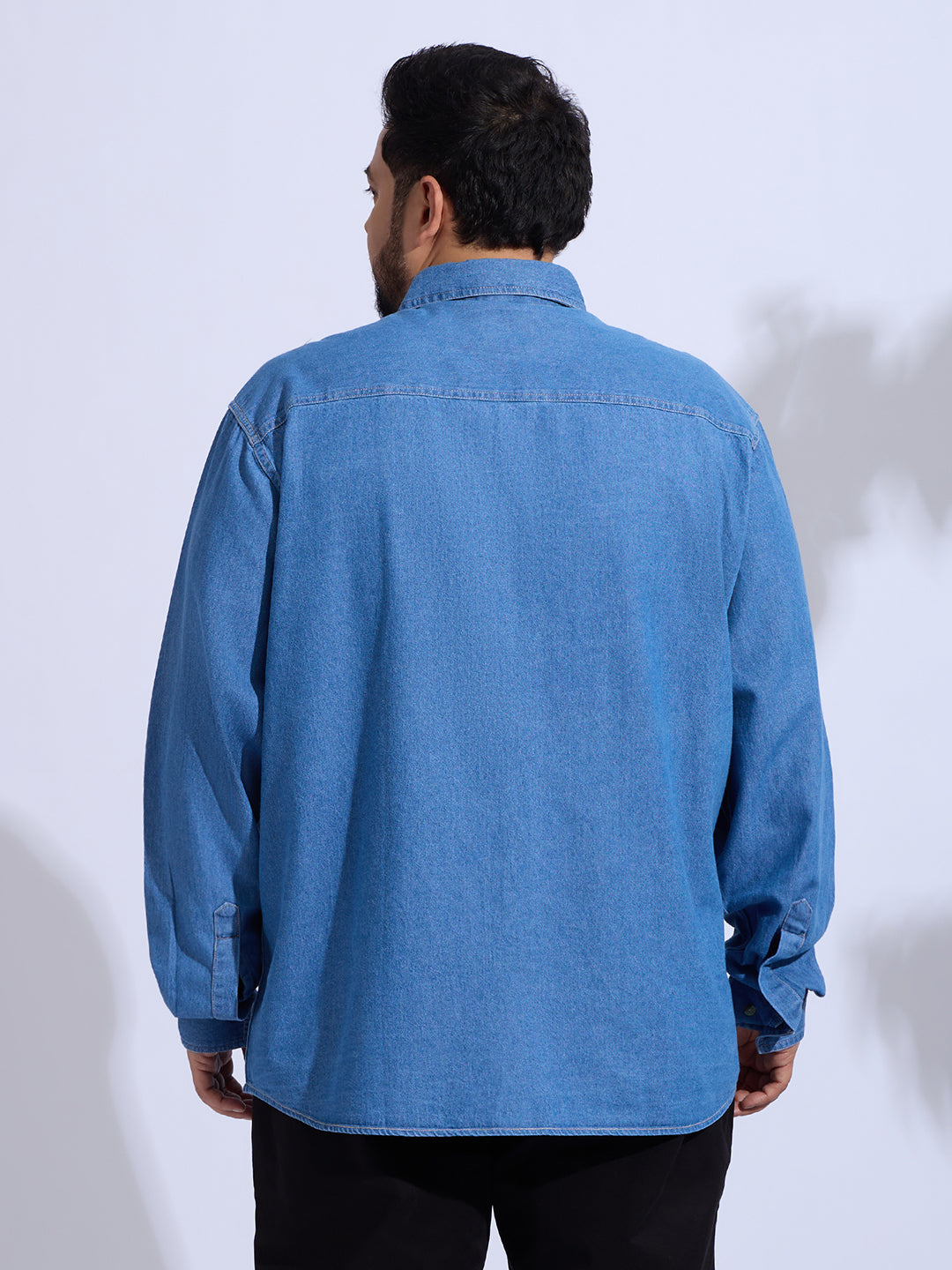 Plus Size Denim Shirt 2 Pocket Regular Fit Smart Casual Shirt Style- 1255-Mid-Ice