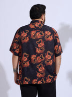 Plus Size Cotton Reyon Printed Regular Fit Smart Casual Shirt - Black