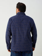 Plus Size Cotton Printed 1 Pocket Regular Fit Smart Casual Shirt - Navy