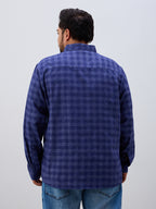 Plus Size Cotton Check 1 Pocket Regular Fit Smart Casual Shirt - Navy