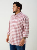 Plus Size Cotton Check 1 Pocket Regular Fit Smart Casual Shirt - Brown