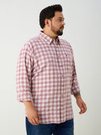 Plus Size Cotton Check 1 Pocket Regular Fit Smart Casual Shirt - Brown