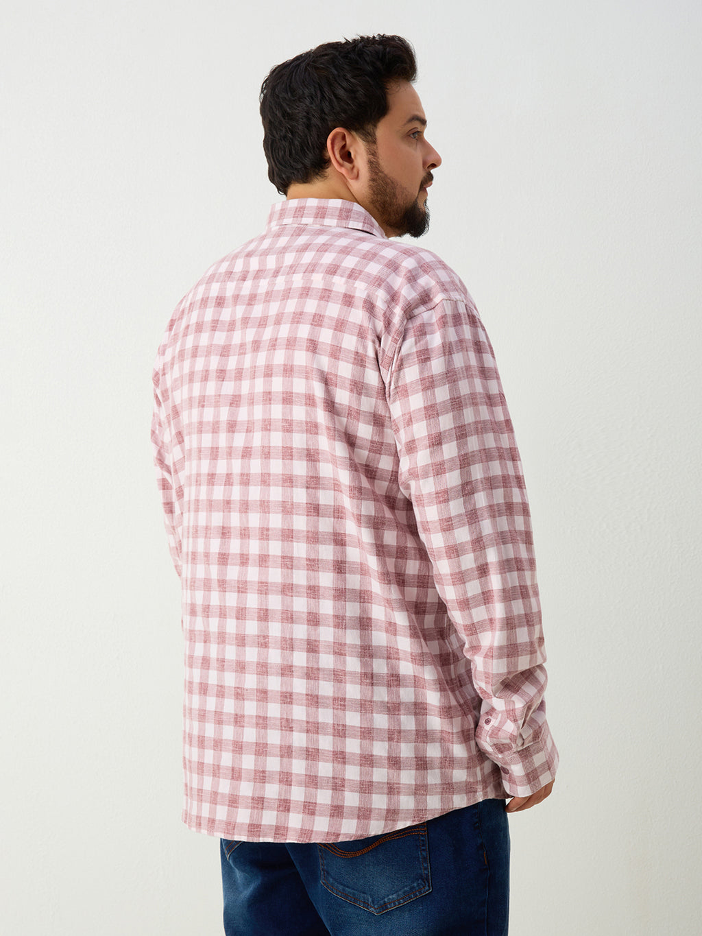 Plus Size Cotton Check 1 Pocket Regular Fit Smart Casual Shirt - Brown