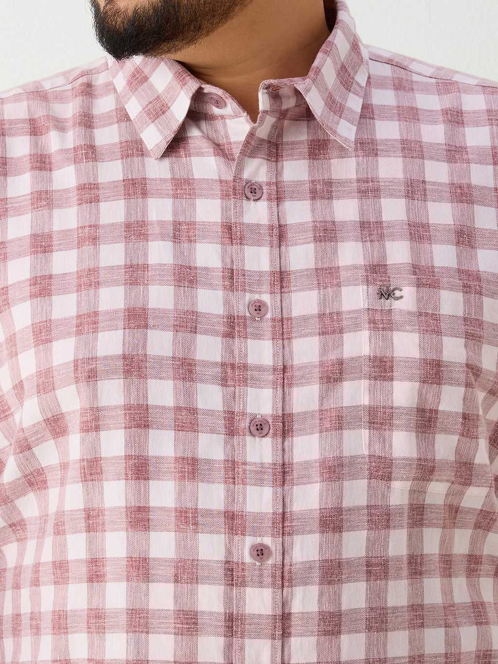 Plus Size Cotton Check 1 Pocket Regular Fit Smart Casual Shirt - Brown