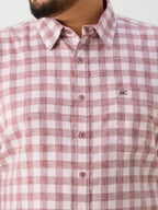 Plus Size Cotton Check 1 Pocket Regular Fit Smart Casual Shirt - Brown