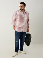 Plus Size Cotton Check 1 Pocket Regular Fit Smart Casual Shirt - Brown