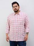 Plus Size Cotton Check 1 Pocket Regular Fit Smart Casual Shirt - Peach
