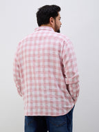 Plus Size Cotton Check 1 Pocket Regular Fit Smart Casual Shirt - Peach