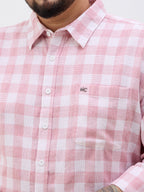 Plus Size Cotton Check 1 Pocket Regular Fit Smart Casual Shirt - Peach