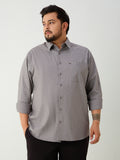 Plus Size Cotton 1 Pocket Regular Fit Smart Casual Shirt - Grey