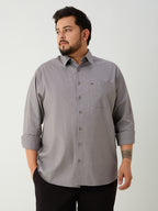 Plus Size Cotton 1 Pocket Regular Fit Smart Casual Shirt - Grey